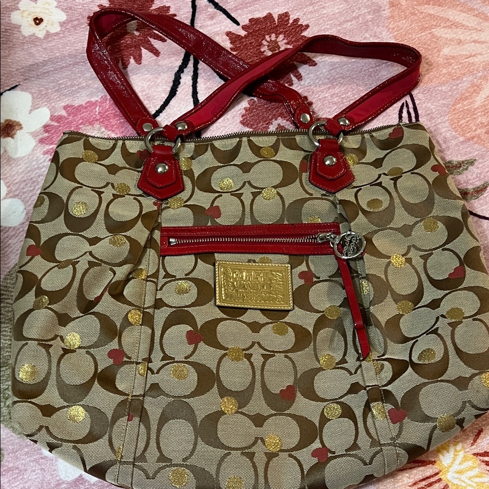 Coach Red and Gold Patterned Shoulder Bag